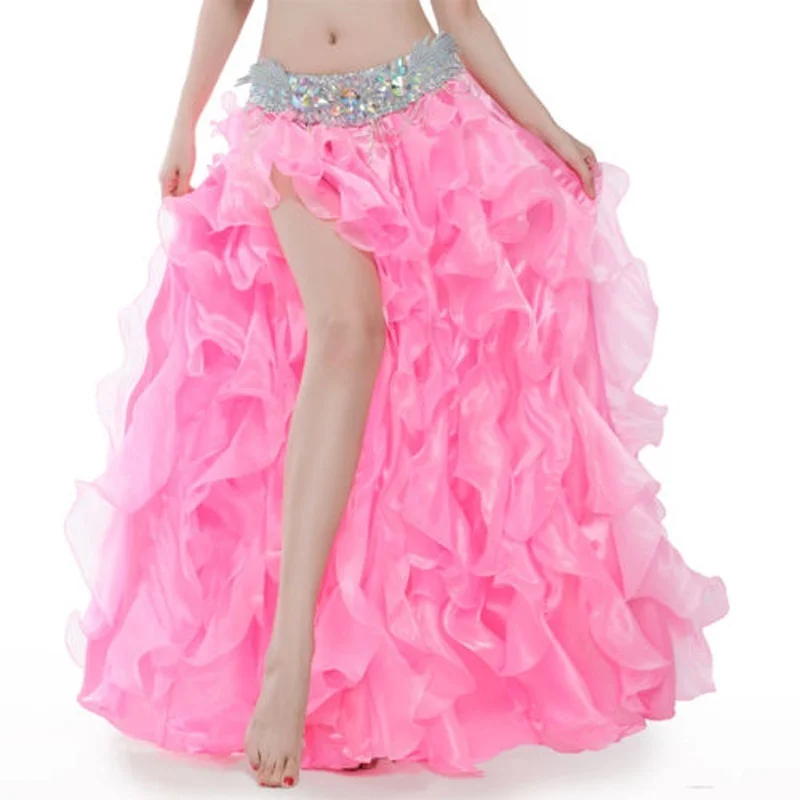 feecolor NEW Professional Belly Dance Costume Waves Skirt Dress with slit Skirt 12 Colors