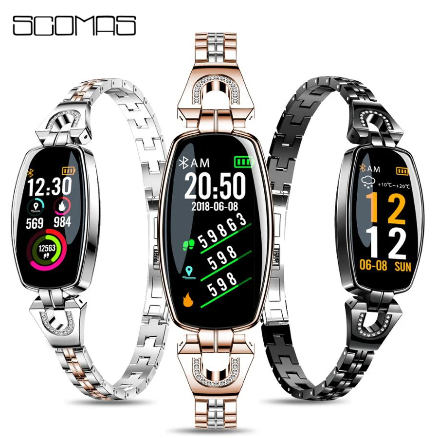 SCOMAS, Модный женский смарт-браслет 0,9", OLED, браслет, кровяное давление, пульсометр, фитнес-трекер, шагомер, умный Браслет