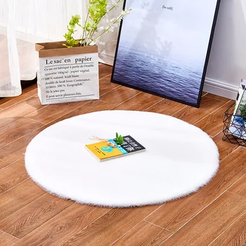 

Fluffy Carpet Solid Round Bedroom Living Room Foot Pad Thicken Warm Non-slip Washable Simple Style Indoor Quality Shaggy Mats