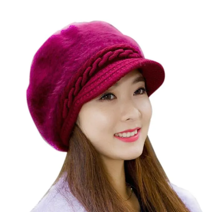 Красный Женская шапка из кроличьего меха, зимняя теплая шапка Skullies Beanies, женские элегантные одноцветные вязаные шапки# T5P - Цвет: Красный