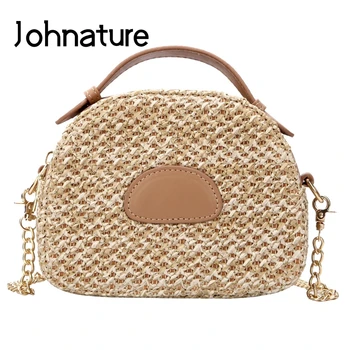 

Johnature Korean Summer Straw Woven Bag 2020 New Fashion Holiday Beach Crossbody Bag Casual Solid Color Small Shoulder Bags
