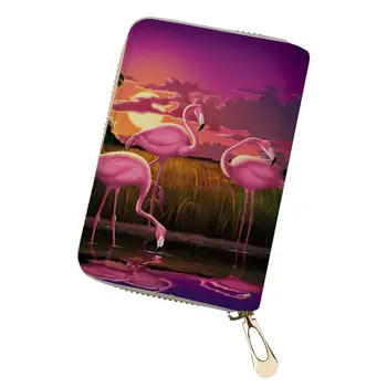 

HaoYun Cartoon Women PU Leather Card Holder Flower Arts Flamingo Print Pattern Girls Money Purses Fashion Business Cluth Wallets