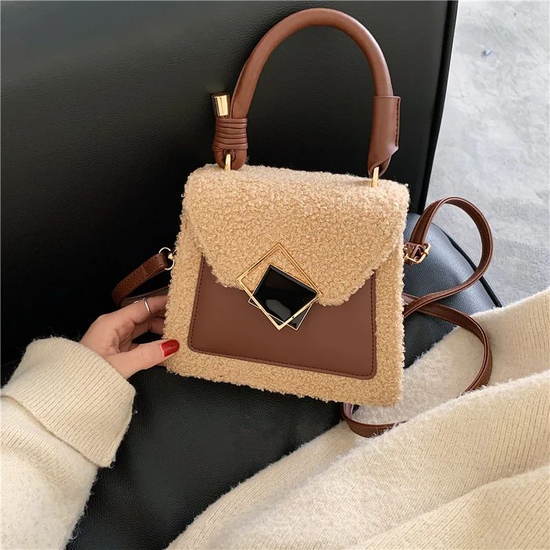 

Classic Textured Online Celebrity Satchel Textured Simple Versatile Shoulder Oblique Contrast Color Bag Korean-style Plush Match