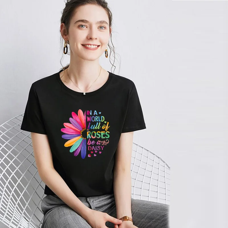 

oversized Women TShirt S-5XL Daisies Print T-Shirt Cotton Women Shirts O Neck Short Sleeve Tees Summer Woman Tops Soft Esthetics