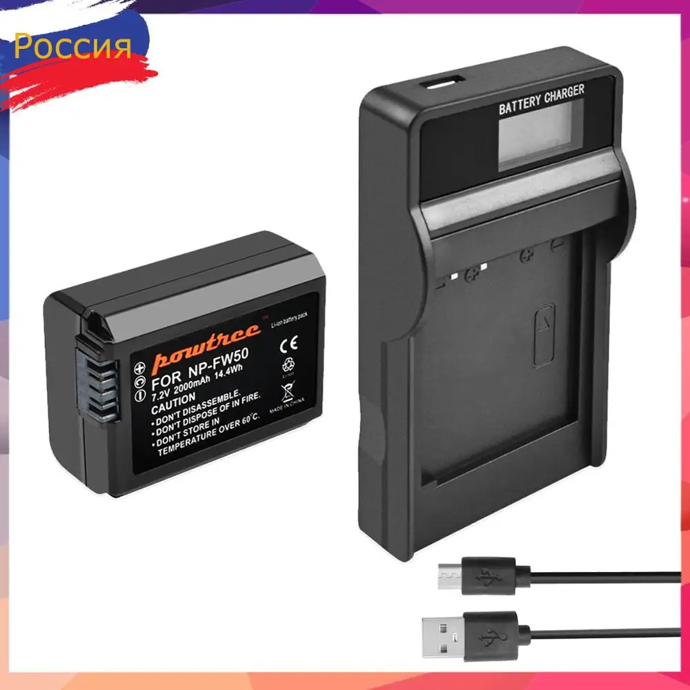 2000 мАч NP-FW50 NP FW50 батарея для цифровой камеры+ ЖК-Зарядное устройство USB для sony NEX-3 a7R Alpha a6500 a6300 a6000 a5000 a3000 RU