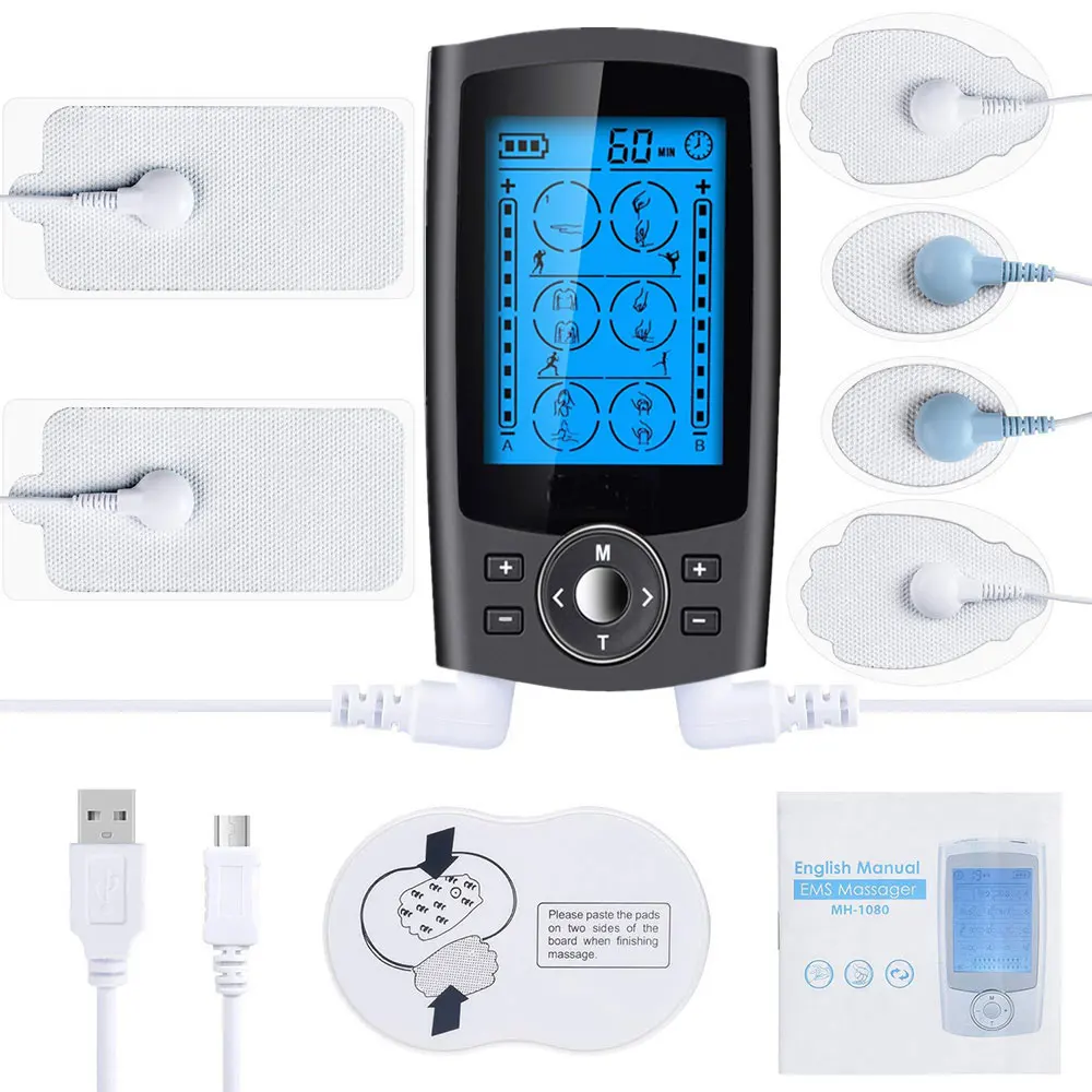 Rechargeable 16 Modes Electronic Pulse Massager EMS TENS Unit Muscle  Stimulator Pain Relief Therapy with 12pcs Electrode Pads - AliExpress