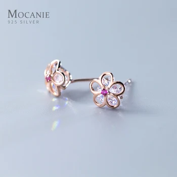 

Mocanie Romantic 925 Sterling Silver Dazzling Zircon Bloom Flower Stud Earring for Women Korea Style Ear Pin Fine Jewelry Bijoux