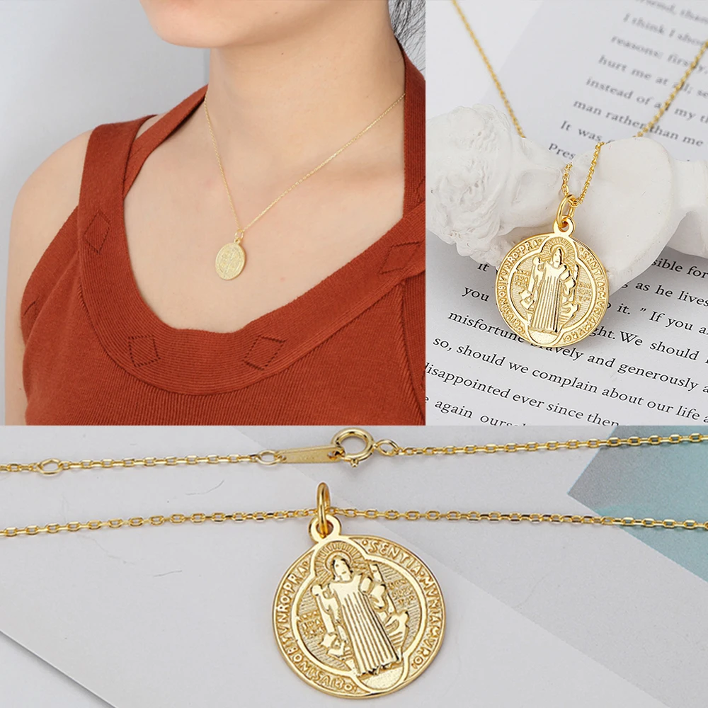 Portrait Gold Medallion Round Coin Pendant Choker Necklace Large Disc Necklace S925 Silver Personalized Necklace Boho Jewelry - Окраска металла: F1838