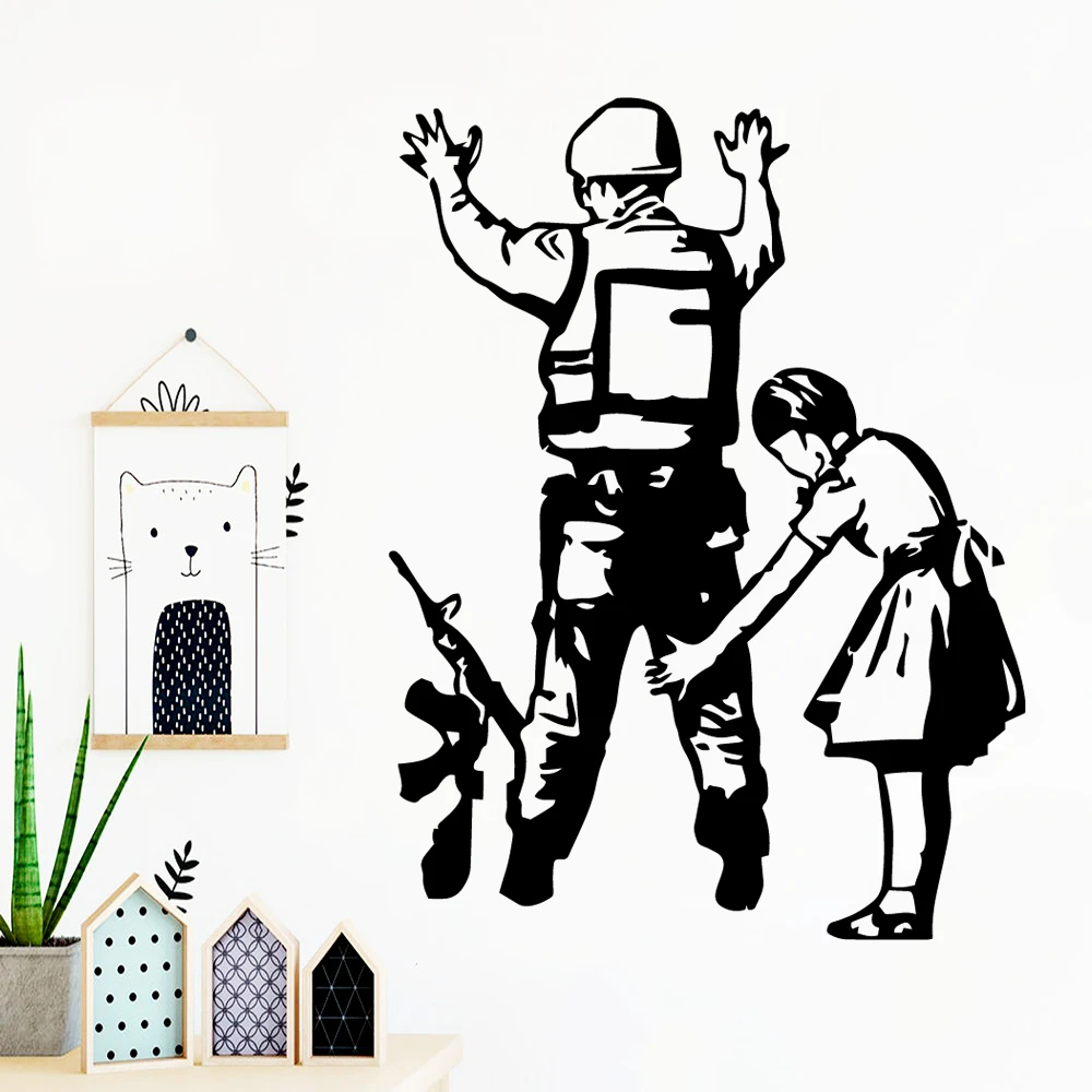 ホット販売バンクシー少女と兵士ステッカービニール壁紙ベビールームのウォールステッカー寝室 Pvc 壁画 Wall Stickers Aliexpress