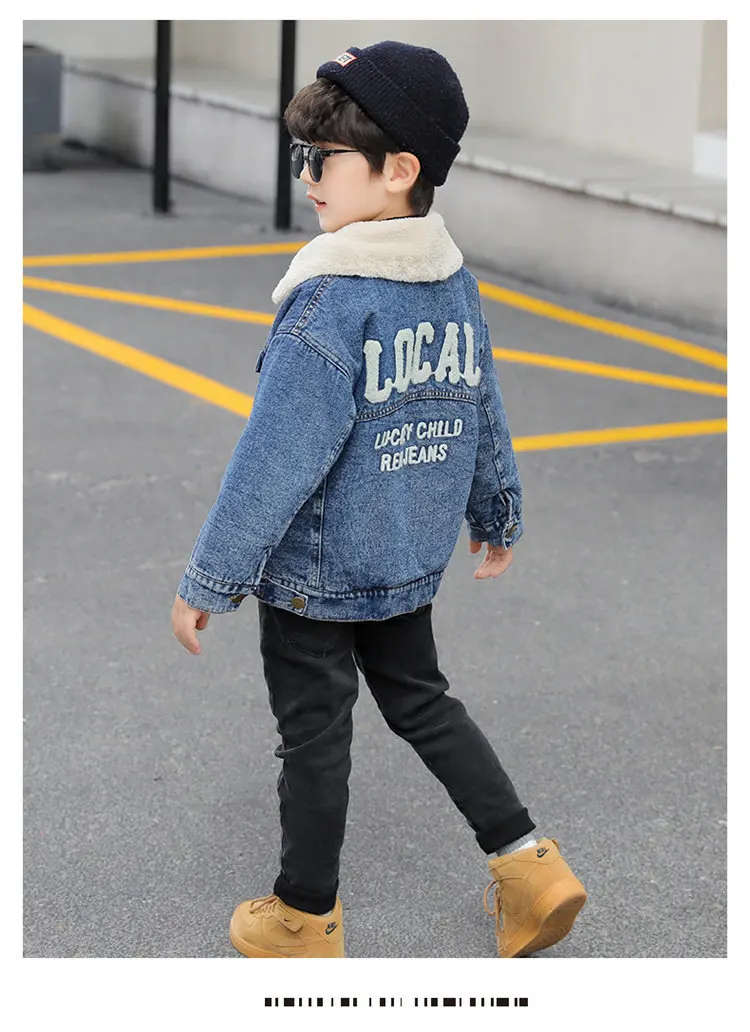 light green jacket Winter Boys Denim Jacket Blue Black Color Retro Plus Thicken Rabbit Fur Warm High Quality Outwear Clothes Kids Windbreaker Coats big puffy jacket