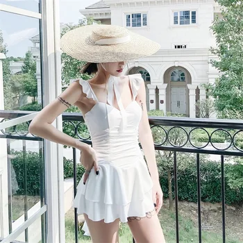 

One Piece Swimsuit Woman Swimwear With Push Up 1 Rashguard Female Women May Beach Swimsuits Skirt Thin Leaf Open Back Hot Solid