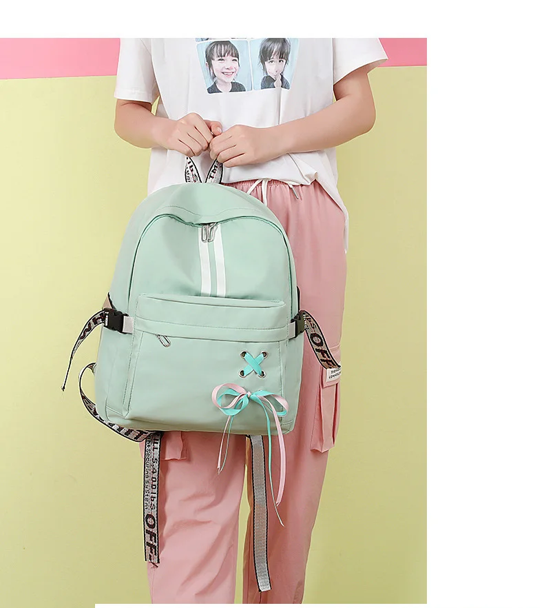 2019 Brand Design Women Casual Nylon Backpack Purse Teenager Girls Pink School Bags Ladies Bow Backpack Big Travel Rucksack Bags (15)