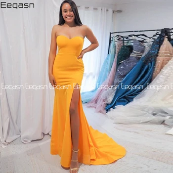 

Sexy Women Orange Prom Dresses for Black Girls Backless Long Mermaid Formal Dress with Side Slit vestido de gala Plus Size
