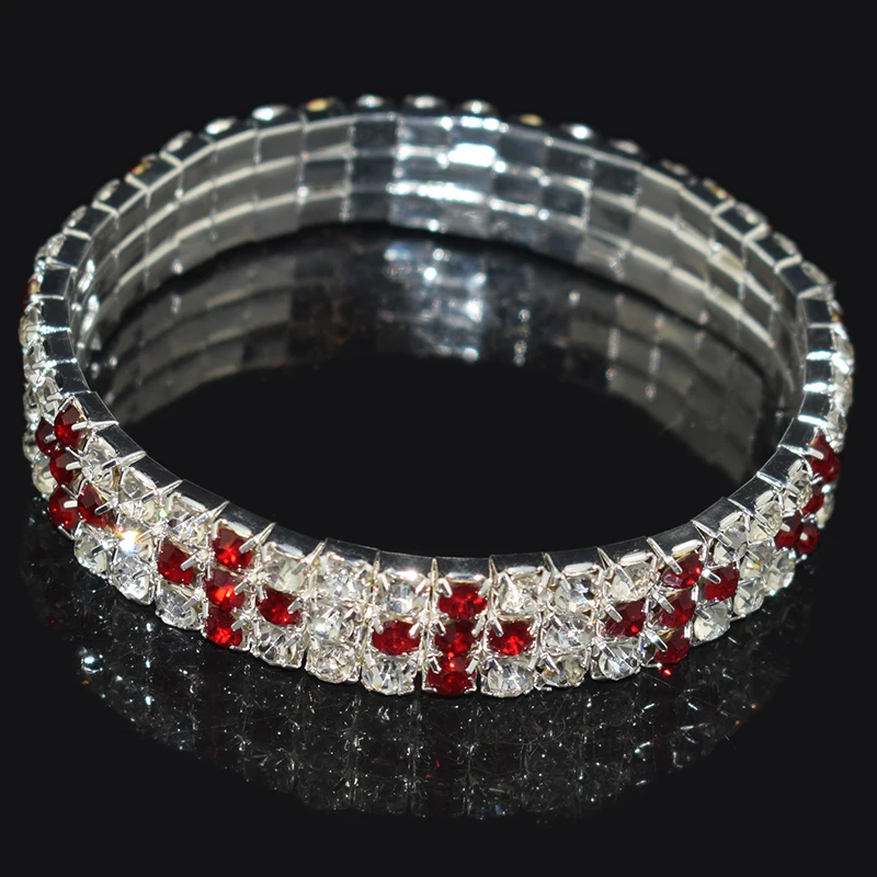 Silver-dark red Модные стразы, Золотой/Серебряный крест, растягивающиеся браслеты, эластичный браслет с кристаллами для женщин, шикарный подарок для девушек, свадебные ювелирные изделия - Окраска металла: Silver-dark red