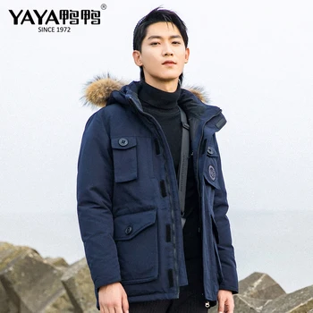 

YAYA Winter Thicken Men Down Jacket With Fur Collar Warm Parka Men Casual Down Coat