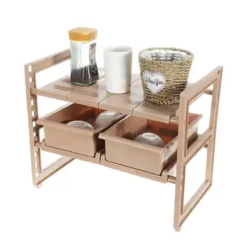 

New Kitchen 2 Tiers Under Sink Shelf Retractable Storage Rack Holder Organizer Stand Drawer Drain Rack Home Kitchen Storage Tool