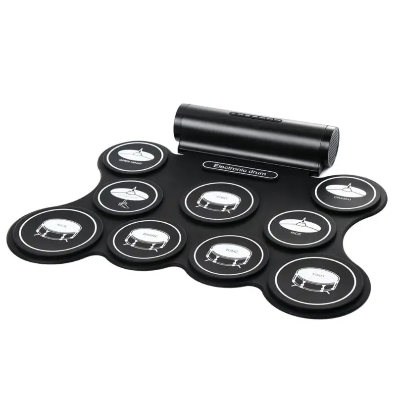 

Portable Stereo Digital Electronic Roll Up Drum Kit 9 Silicon Drum Pads Support MIDI Function Built-in Speakers USB Powered