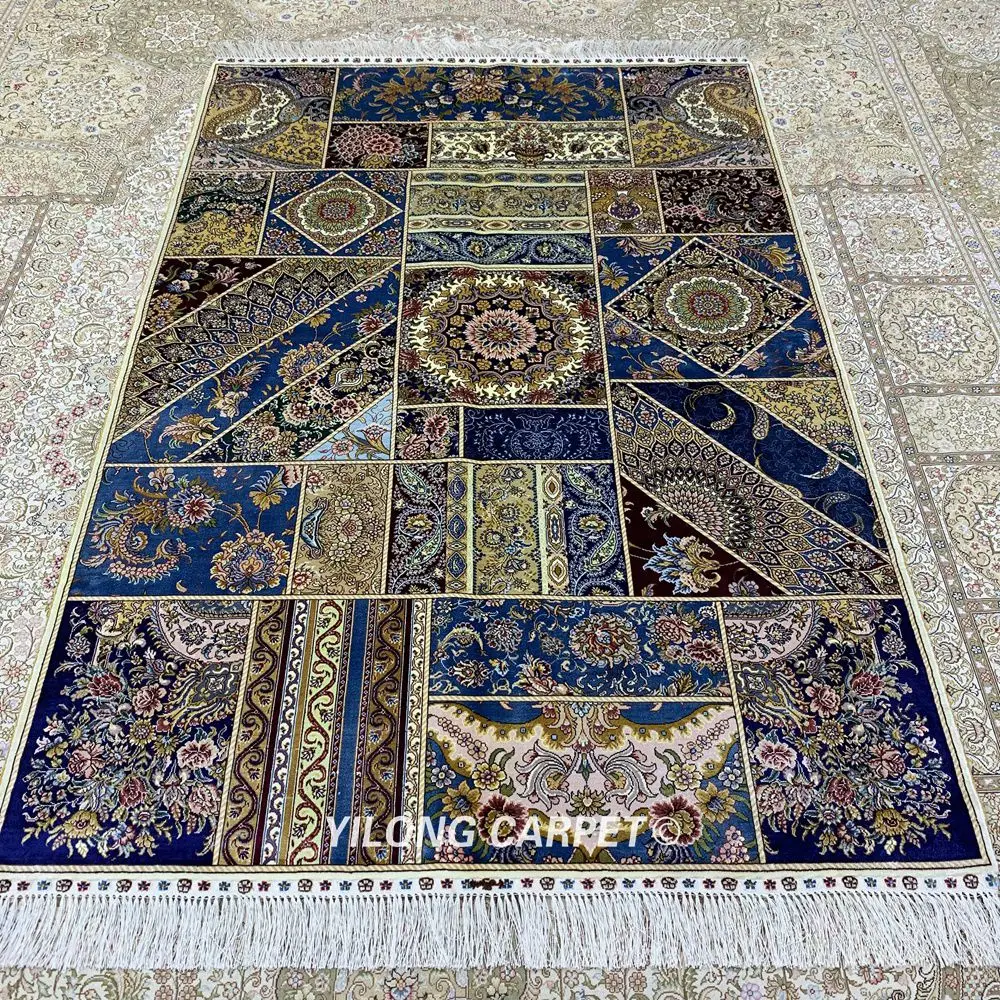 Yilong 4'x6' персидский шелковый ковер лоскутный дизайн ручной вязки шелковый ковер для продажи(ZQG366A