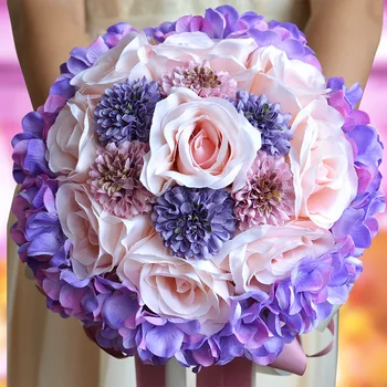 

Lovegrace Bride Bouquet Wedding Rose Flower Pink Purple Bohemian Romantic Flower Bouquet Artificial Silk Wedding Bouquets