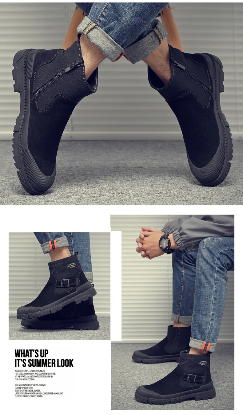 Модные мужские ботинки; Рабочая обувь с высоким берцем; повседневные мужские кожаные ботинки; мужские кроссовки; chaussure homme Cuir; мужские ботинки челси с боковой молнией; 44