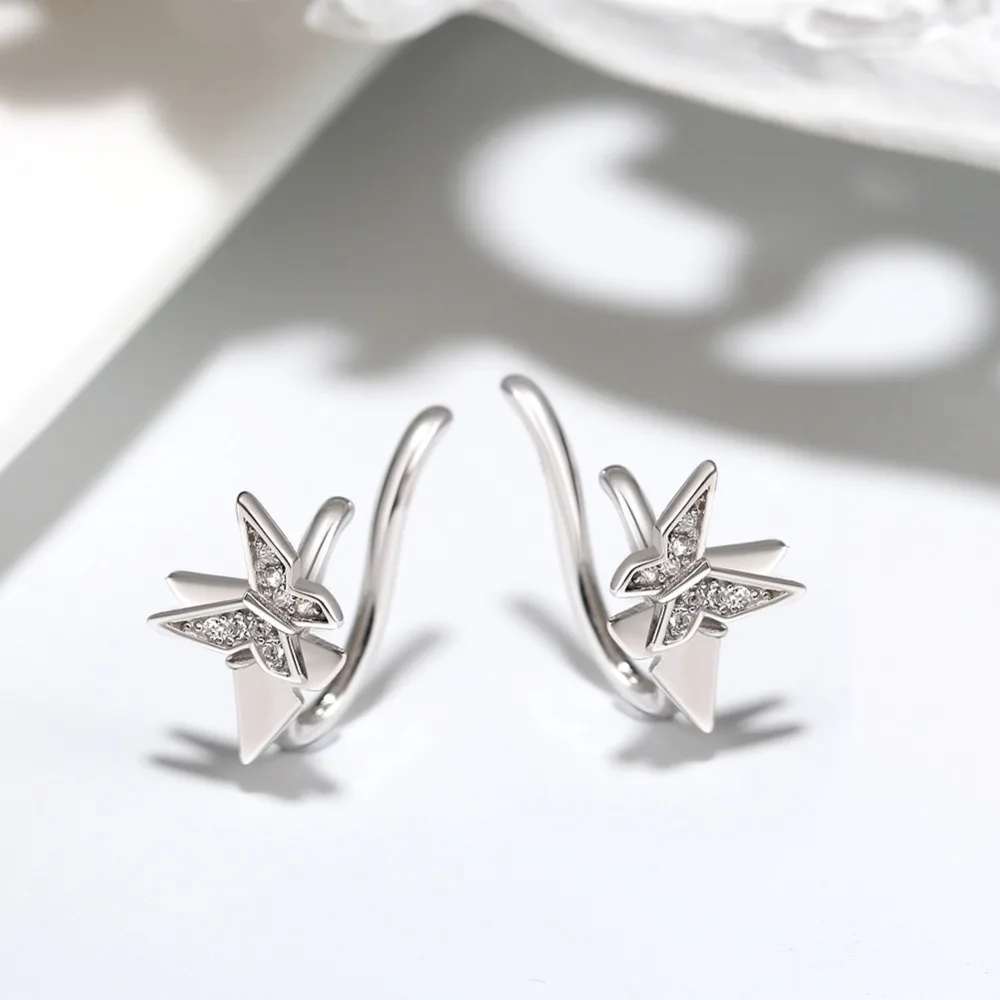 ORSA JEWELS чистый 925 бабочка зажим для ушей AAAA прозрачный CZ Стерлинговое Серебро гипоаллергенно серьги с милыми животными ювелирные изделия ASE156