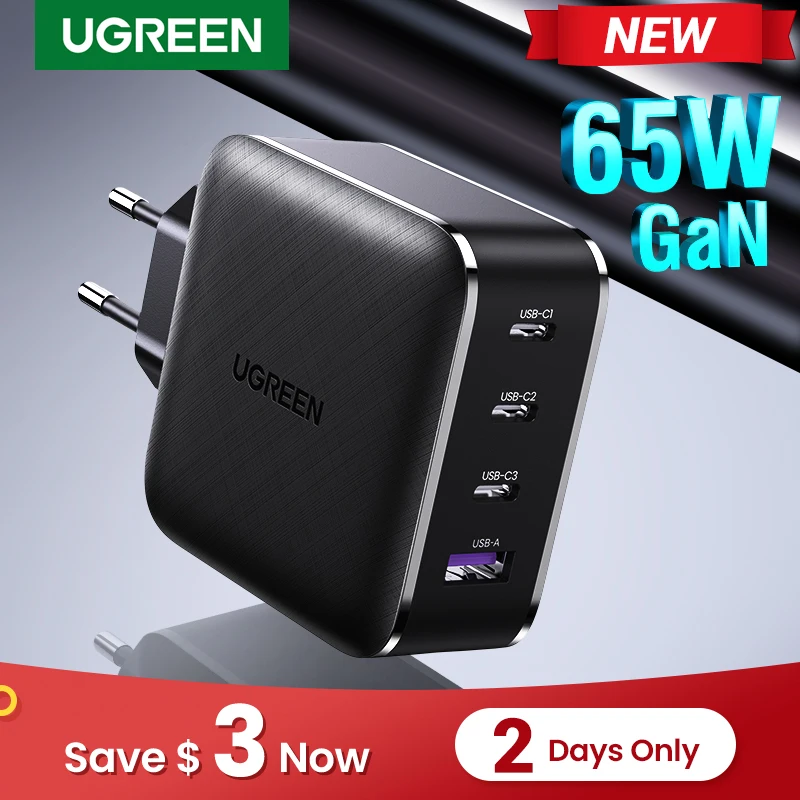 Ugreen 65W GaN Charger Quick Charge 4.0 3.0 Type C PD USB Charger with