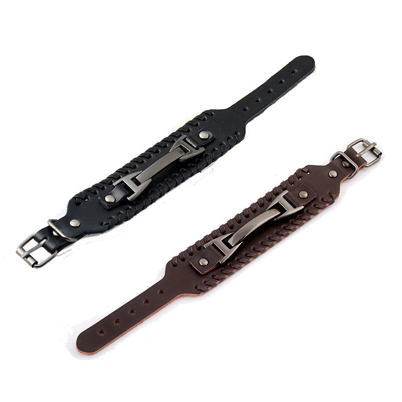 

Retro Punk men's cowhide bracelet simple wide leather