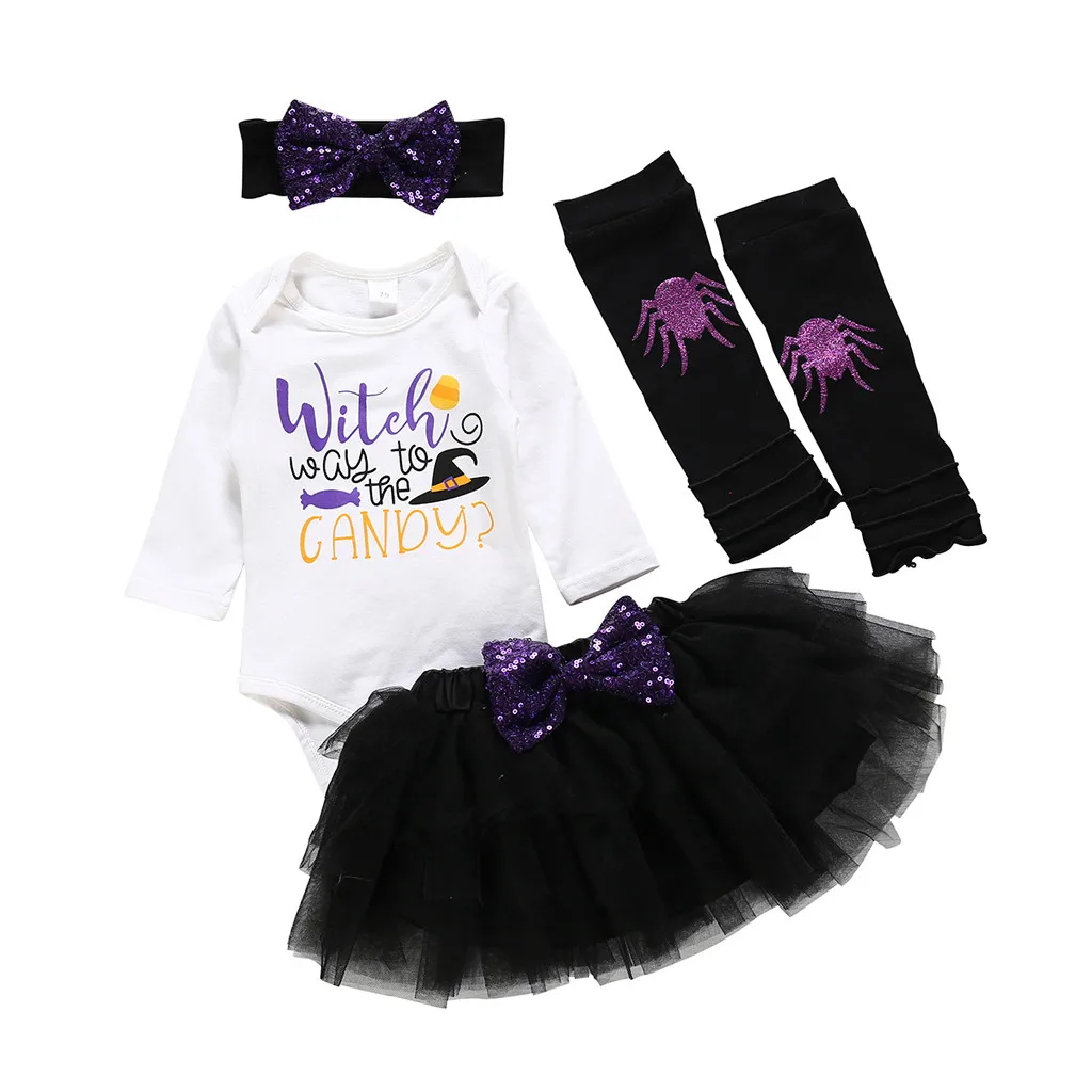

Newborn autumn baby girl clothes fall Halloween Print Romper Tops Solid Tutu Skirt Hairband 1Pair Sock clothes Kids Girls Outfit