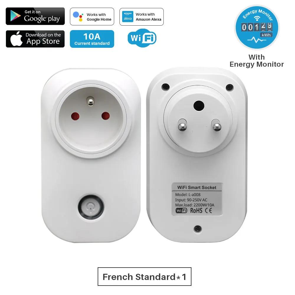 1Pcs Умная розетка Wi-Fi розетка ЕС с контролем энергии переключатель времени приложение дистанционное управление работает с Amazon Alexa Google Home - Цвет: 1Pcs