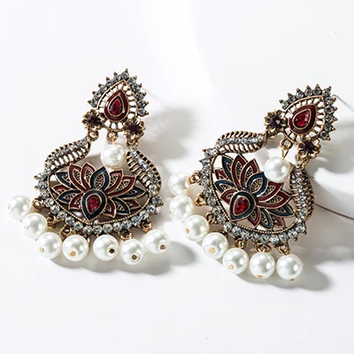 red Рождество эмаль цветок лотоса ручной работы жемчуг бусины Индийский Jhumki Jhmuka серьги Мода корейский Рождество Свадебные вечерние ювелирные изделия - Окраска металла: red