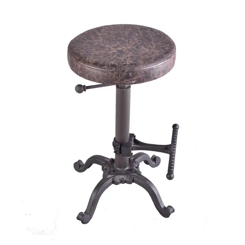Rustic Industrial Farmhouse Tractor Seat Adjustable Bar Stool Industrial bar Chair(Dark Brown, PU