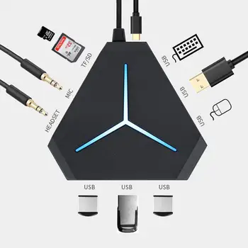 

6 Port USB Hub 1m Cable Splitter with TF SD Card Reader Mic AUX Cool Light Charging USB 2.0 Hub for Multi-device Desktop Laptop