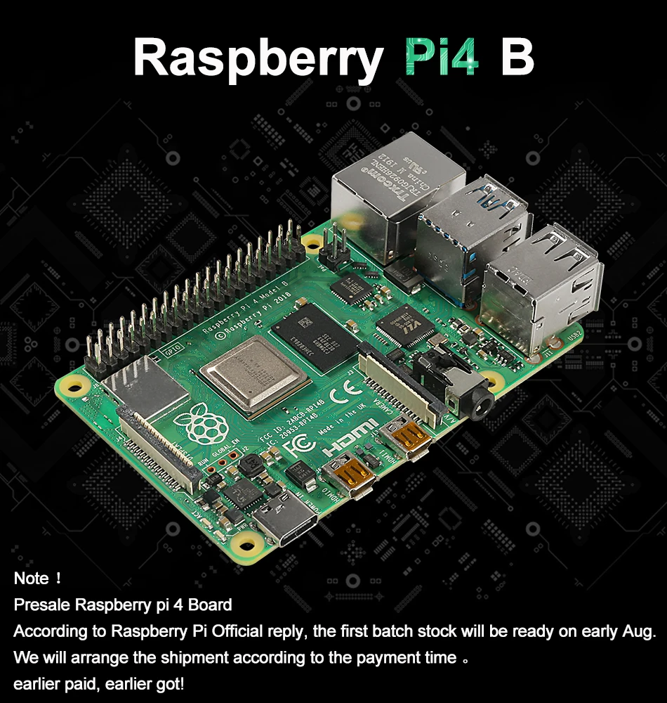 Последние Raspberry Pi 4 Model B с 1/2/4gb Ram Bcm2711 4 ядра Cortex-a72 Arm V8 1,5 ГГц Поддержка 2,4/5,0 ГГц Wi-Fi Bluetooth 5,0