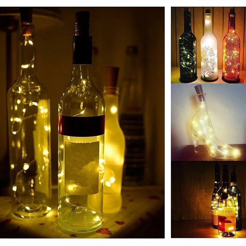 10 шт. 2 м 20LED пробковый светильник в полоску, электронный пробковый светильник для бутылок, медный теплый белый винный светильник, Рождественский Декор для дома
