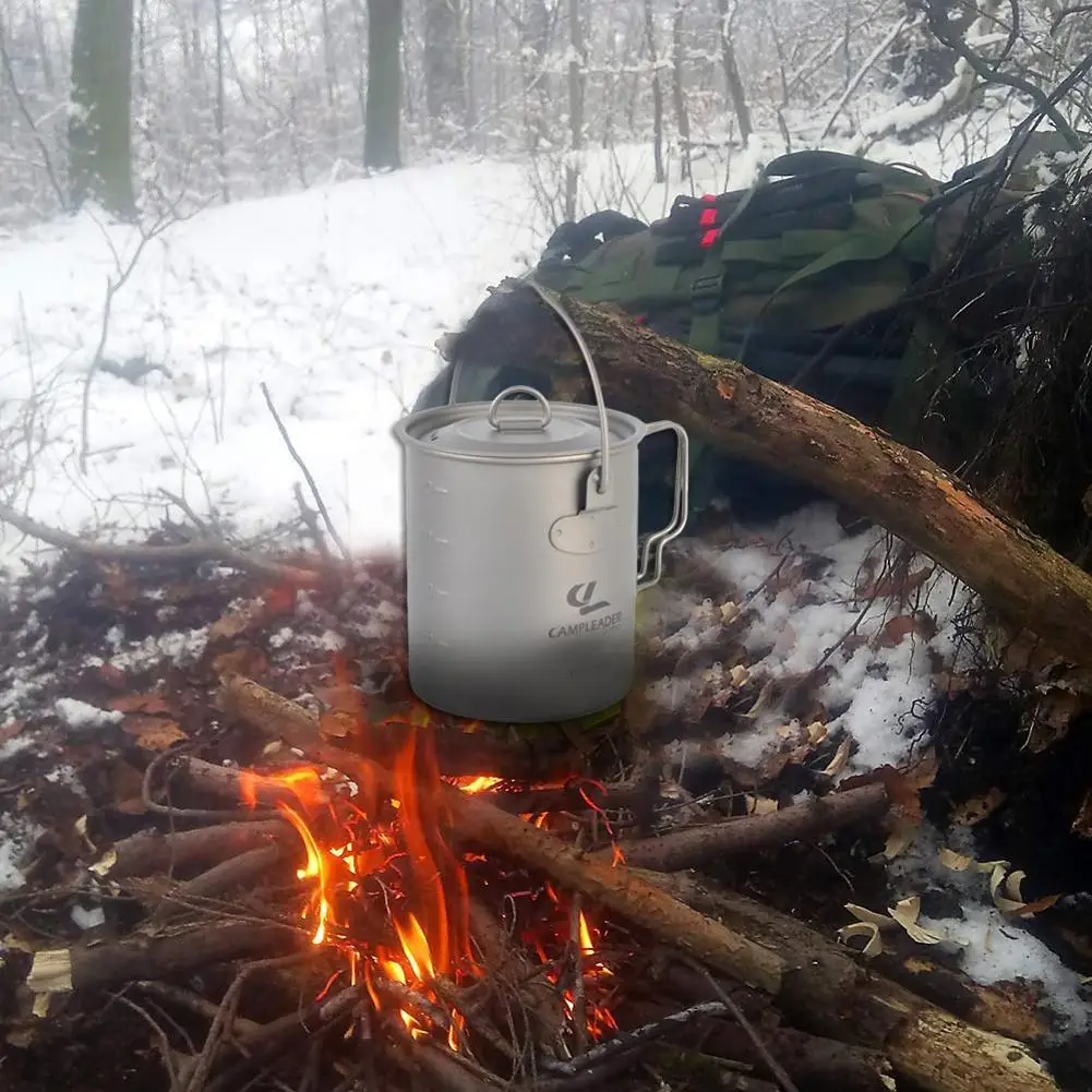 Титановая чашка для воды, кружка с крышкой и складной ручкой, Ультралегкая, 900 мл, портативный титановый горшок для кемпинга, приготовления пищи, пикника