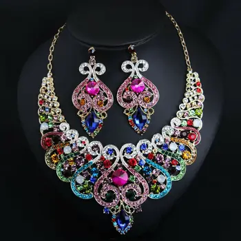 

Vintage Bridal Jewelry Sets Wedding Necklace Earring Set Bohemian for Women Bridal Party Costume Accessories India Big Jewellery