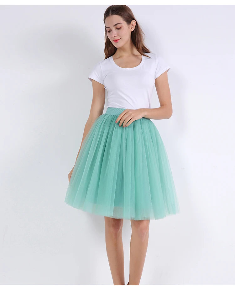 Women's Puffy High Quality Tulle Skirt Model Show Cyan