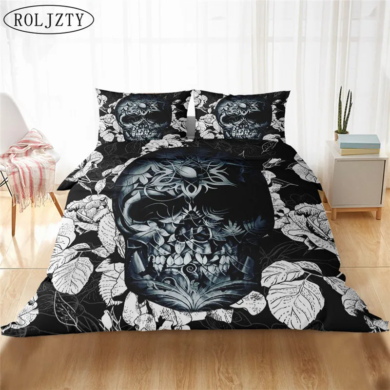 

ROLJZTY Fashion Design Skull Bedding set Bedclothes Include 3pcs King Size Duvet Cover Pillowcase Print Home Textile Bed Linens