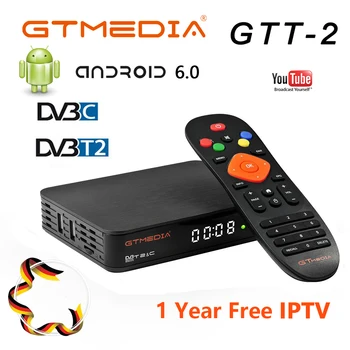 

GTMEDIA GTT2 Android 6.0 TV BOX DVB-T2/T/Cable/ISDBT Amlogic S905D 2GB RAM 8GB ROM freesat + 1 year free CCcam gift SMART TV BOX