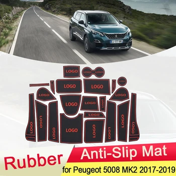 

for Peugeot 5008 MK2 2017 2018 2019 Rubber Anti-slip Mat Door Groove Cup Pad Cushion Coaster Gate slot Interior Car Accessories