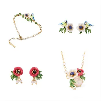 

Christmas Gift limited small carrier pigeon series enamel earrings women's hand-painted open ring female niche necklace