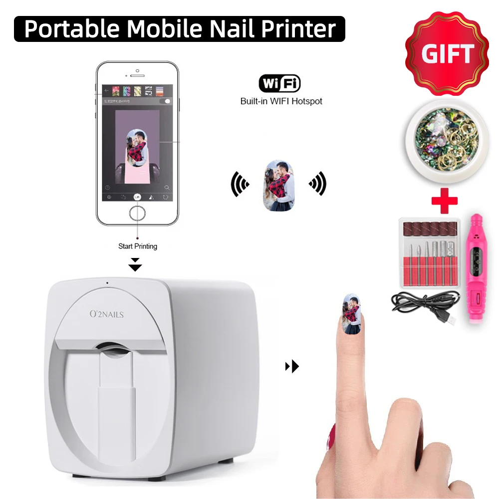 Smart Nail Art Printer, Automatic 3D Nail Printer Machine,Portable Mobile  Nail Painting Machine,with Free Mobile App,Support WiFi/DIY/USB,for Home