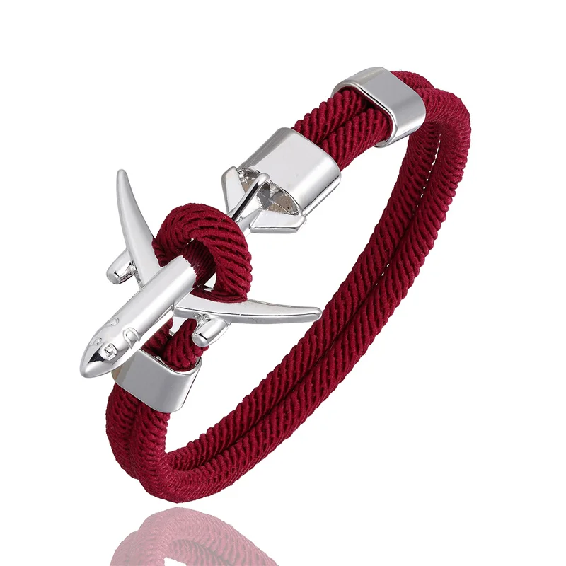 Silver Wine red Морской стиль самолет якорь браслет для мужчин и женщин ручной работы красочные Милан веревка Пара Браслеты мужской дружбы подарки Прямая поставка - Окраска металла: Silver Wine red