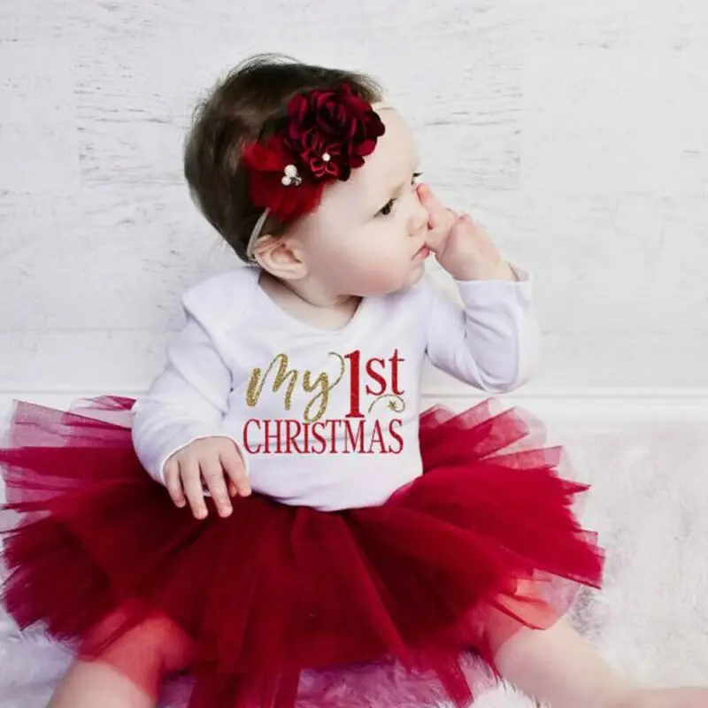 Модная Рождественская одежда для маленьких девочек, топы, комбинезон+ юбка-пачка, комплект одежды из 3 предметов, Новое поступление, от 0 до 18 месяцев