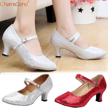 

CHAMSGEND Shoes Leather Shiny Closed Toe Salsa Shoes Gold Red Ballroom Tango Latin Dance Shoes For Women Mid-High Heels 5CM 2020
