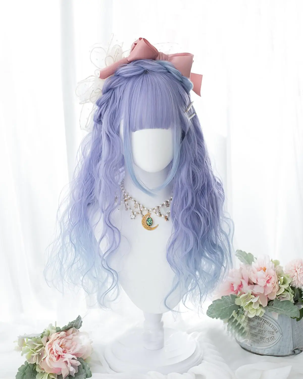 Парики из искусственных волос без шапочки-основы кудрявые Лолита вечерние парик для Хэллоуина - Цвет: Blue wig