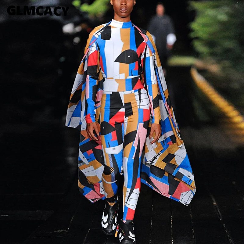 Women Patchwork Cloak Jumpsuit Colorful Turtleneck Jumpsuit Bodycon Slim Long Pants Sleeve Overalls Streetwear
