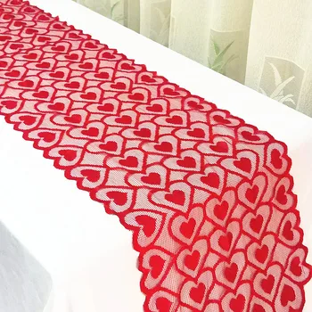 

35x183cm Valentine's Day Lace Table Ruuner Red Love Table Runner Heart Shaped Tablecloth For Christmas Wedding Party Decoration