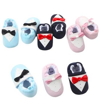 

Baby Boys Girls Warm Booties Non-Skid Soft Simple Chic Gentleman Sole Cotton First Walkers Shoes Slippers with Bow Tie Design