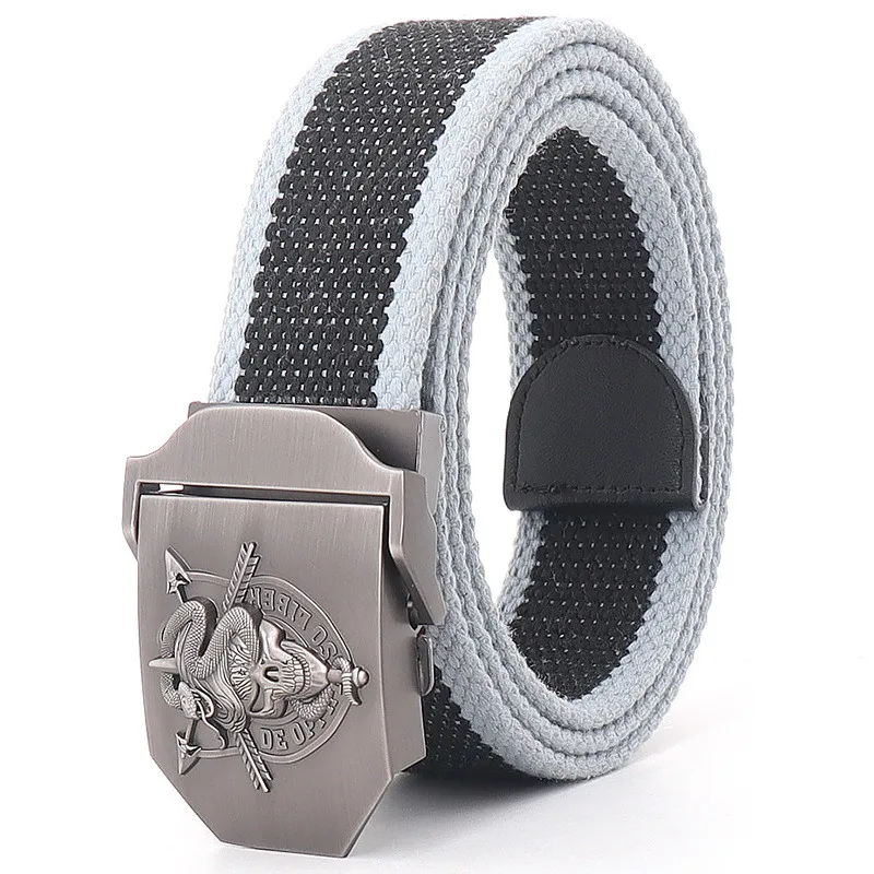 mens brown belt Outdoor Mens Metal Slide Buckle Waist Belts Breathable Canvas Skull Military Fashion Unisex Jeans Accessories Leisure Strap types of belts